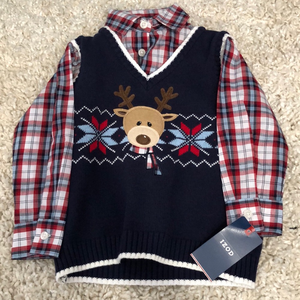 NWT Christmas shirt set/sweater vest